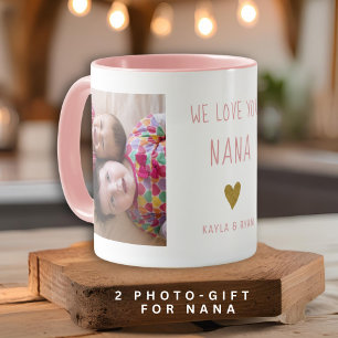 We Love You Nana 2 Photo Collage Grandma Pink Mug