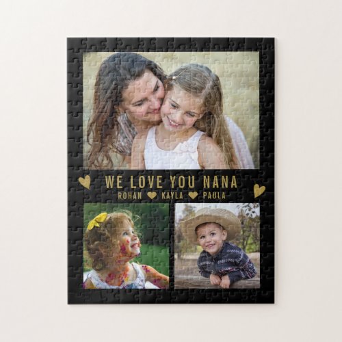 We Love You Nana 3 Photo Collage Black Jigsaw Puzzle