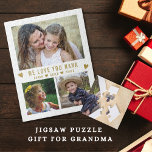 We Love You Nana 3 Photo Collage White Jigsaw Puzzle<br><div class="desc">Personalize this fun photo puzzle with 3 favorite grandkids photos for grandma to solve. Add a loving message and names for the personal touch.</div>