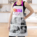 We Love You Nana Colorful Rainbow 6 Photo Collage Apron<br><div class="desc">“We love you Nana and your cooking.” She’s loving every minute with her grandkids. Add extra sparkle to her culinary adventures whenever she wears this elegant, sophisticated, simple, and modern apron. A playful, whimsical, stylish visual of colorful rainbow colored bold typography and black handwritten typography overlay a soft, light pink...</div>