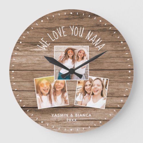 WE LOVE YOU NANA Custom Photo Collage Mothers Day Large Clock