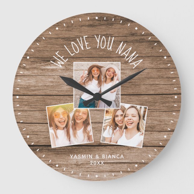 WE LOVE YOU NANA Custom Photo Collage Mothers Day Large Clock (Front)