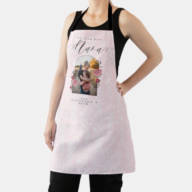 We Love You Nana Floral Photo Keepsake Pink Apron (Insitu)
