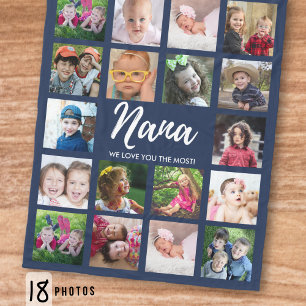 We Love You Nana Grandkids 18 Photo Collage Blue Fleece Blanket