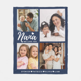 We Love You Nana Grandkids 4 Photo Collage Blue Fleece Blanket