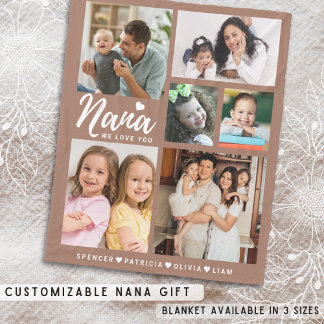 We Love You Nana Grandkids 6 Photo Collage Brown Fleece Blanket