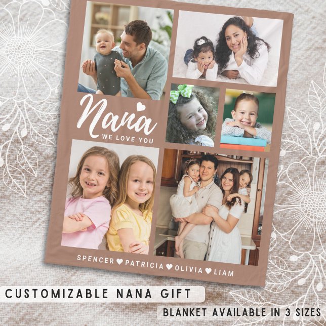 We Love You Nana Grandkids 6 Photo Collage Brown Fleece Blanket (Creator Uploaded)