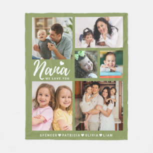 We Love You Nana Grandkids 6 Photo Collage Green Fleece Blanket