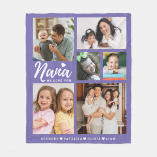 We Love You Nana Grandkids 6 Photo Collage Purple Fleece Blanket