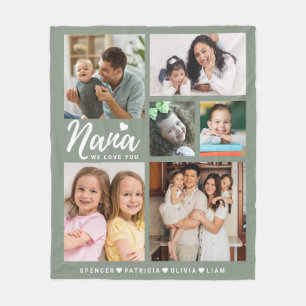 We Love You Nana Grandkids 6 Photo Collage Sage Fleece Blanket