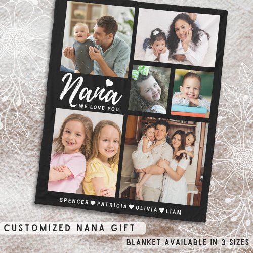 We Love You Nana Grandkids Names 6 Photo Collage  Fleece Blanket