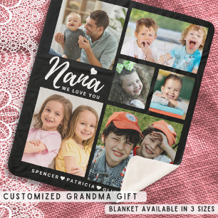 We Love You Nana Grandkids Names 6 Photo Collage Sherpa Blanket