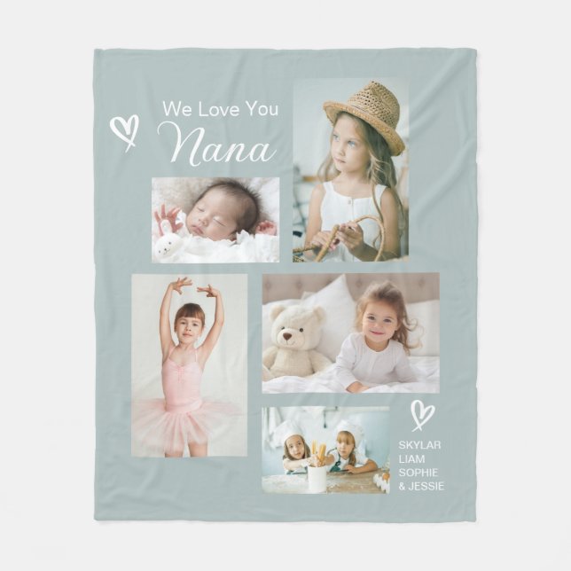 We Love You Nana Grandkids Photo Collage Keepsake Fleece Blanket (Front)