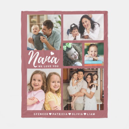 We Love You Nana Heart Grandkids 6 Photo Collage   Fleece Blanket