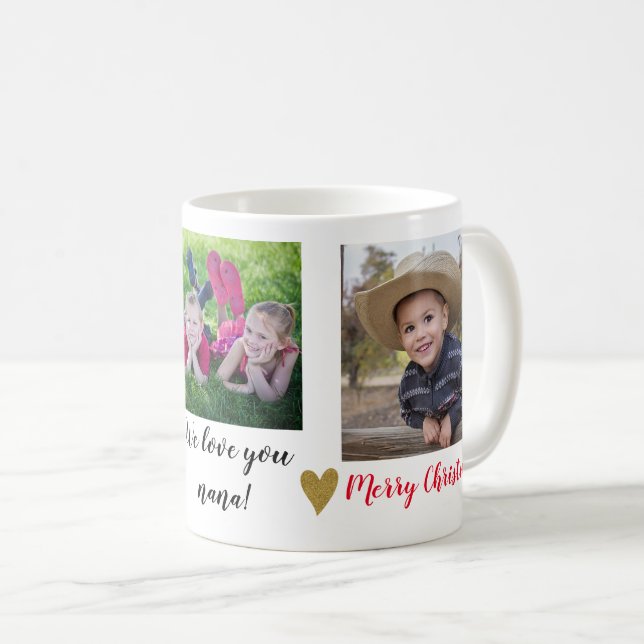 We Love You Nana Merry Christmas 3 Photo Coffee Mug (Front Right)