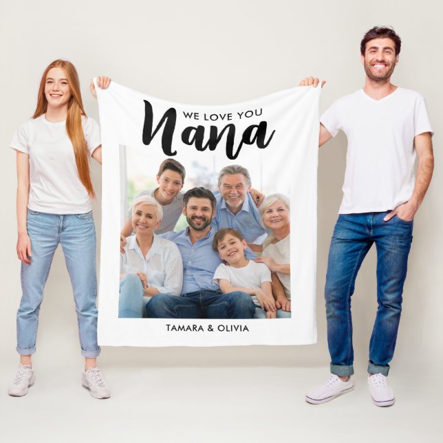 We Love You Nana One Photo Personalized White Fleece Blanket (In Situ)