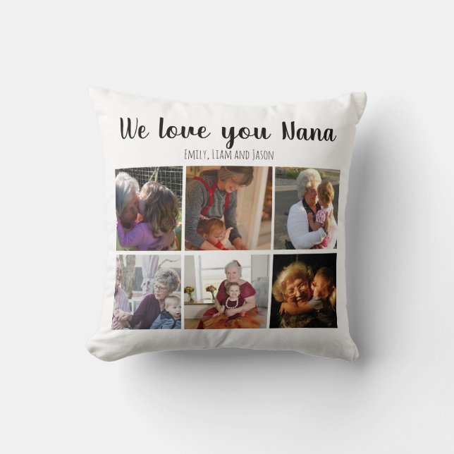 We love you nana photo collage custom text white throw pillow (Front)