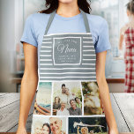 WE LOVE YOU NANA Photo Collage Dusty Grey Blue Apron<br><div class="desc">We love you Nana! Perfect gift for Mother's Day,  Birthday,  or the Holidays: A modern,  sweet apron customized with ten of your personal favorite photos as well as a message,  names for the best grandmother ever. This is the dusty grey blue and white striped version.</div>