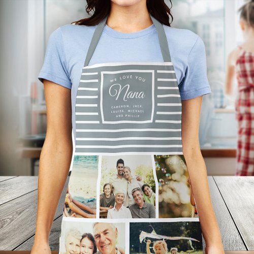 WE LOVE YOU NANA Photo Collage Dusty Grey Blue Apron