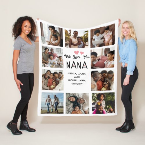 We Love You Nana Photo Collage White Fleece Blanket