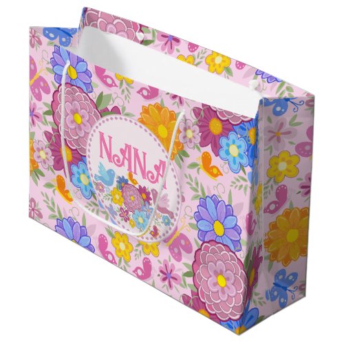 We Love You Nana wildflowers BOHO Personalized  Large Gift Bag