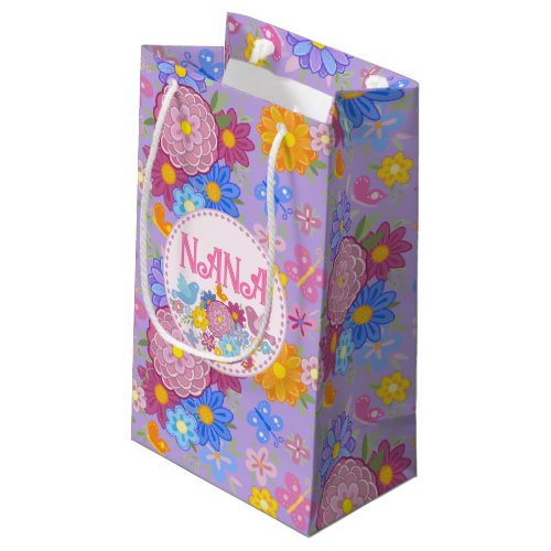 We Love You Nana wildflowers BOHO Personalized  Small Gift Bag