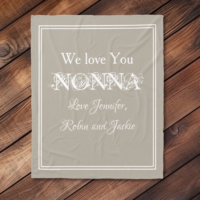 "We Love You NONNA" Personalized Beige Fleece Blanket ("We Love You NONNA" Personalized  Family Names Beige Fleece Blanket.)