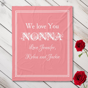 "We Love You NONNA" Personalized Names Salmon Fleece Blanket
