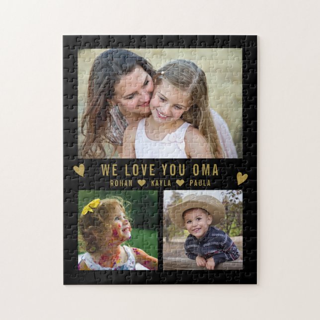 We Love You OMA 3 Photo Collage Black Jigsaw Puzzle (Vertical)
