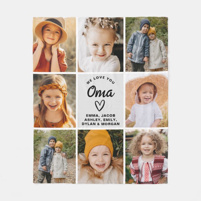 We Love You Oma Family Modern Photo Collage Fleece Blanket (Front)