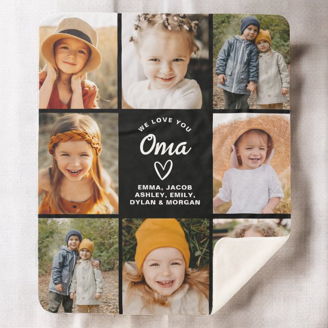 We Love You Oma Family Modern Photo Collage Sherpa Blanket (Creator Uploaded)