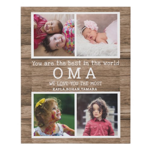 We Love You Oma Grandkids 4 Photo Collage Wood Faux Canvas Print