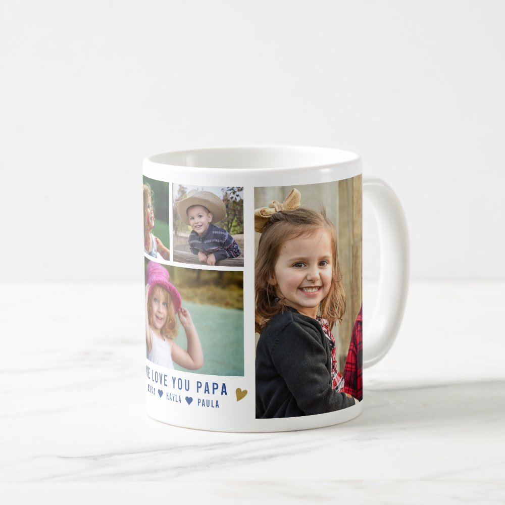 We Love You Papa Grandkids Custom Photo Collage Coffee Mug