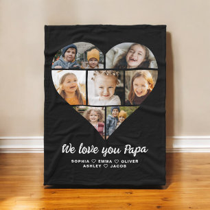 We Love You Papa Heart Instagram Collage Photos Fleece Blanket