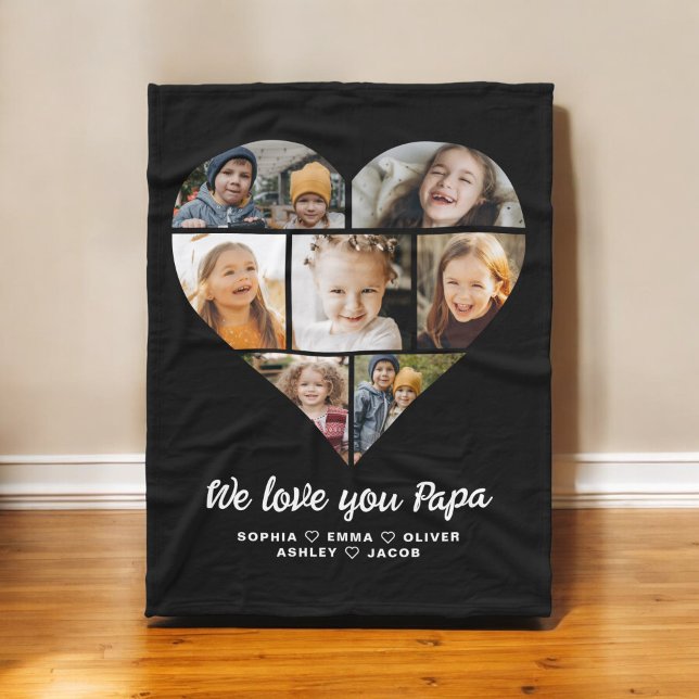 We Love You Papa Heart Instagram Collage Photos Fleece Blanket (Creator Uploaded)