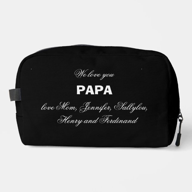 We Love You PAPA Kids Names Elegant Rustic Black   Dopp Kit (Front)