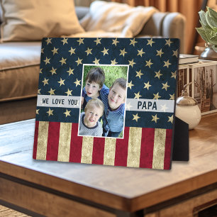 We Love You Papa Military American Flag Photo   Plaque