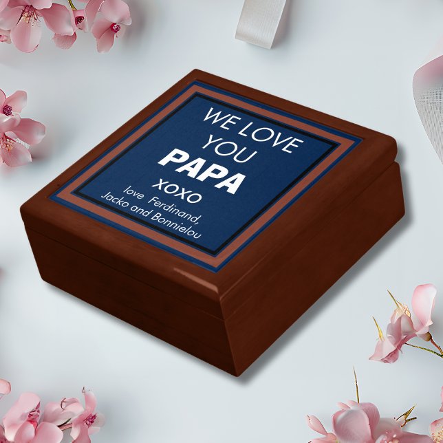 We Love You Papa Personalized Elegant Blue Brown  Gift Box (Show him the love with this We Love You Papa Personalized Elegant Blue White & Brown gift box.)