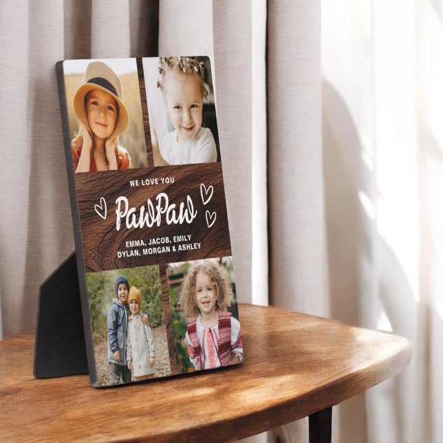 We Love You PawPaw Rustic Wood Photo Collage Plaque (Creator Uploaded)