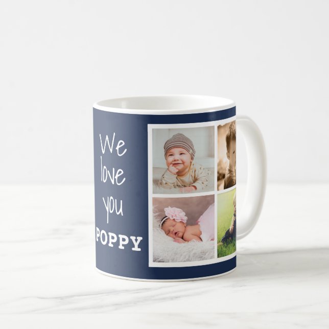 We Love You Poppy Grandpa 8 Photo Collage Blue Coffee Mug (Front Right)