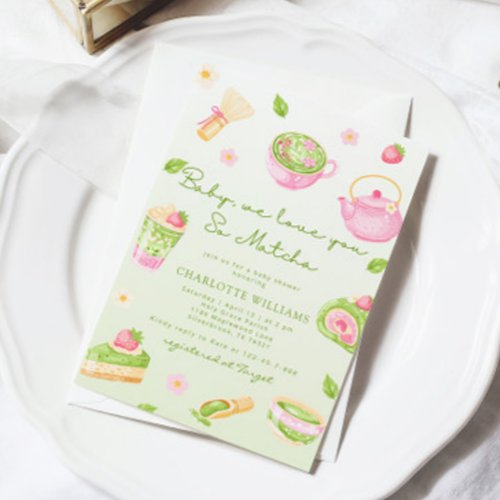 We Love you so Matcha Baby Girl Shower Invitation