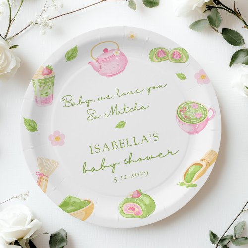We Love you so Matcha Baby Girl Shower Paper Plates
