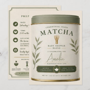We Love You So Matcha Baby Shower Sage Green Tea  Invitation