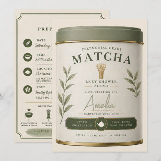 We Love You So Matcha Baby Shower Sage Green Tea Invitation