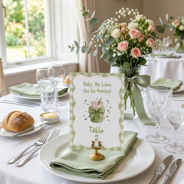 We Love You So Matcha Bow Green Gingham Table Number (Creator Uploaded)