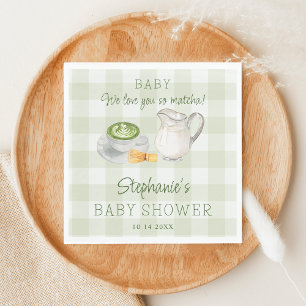 We Love You So Matcha Green Gingham Baby Shower Napkins