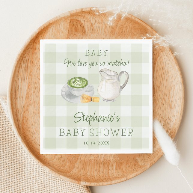 We Love You So Matcha Green Gingham Baby Shower Napkins (Creator Uploaded)