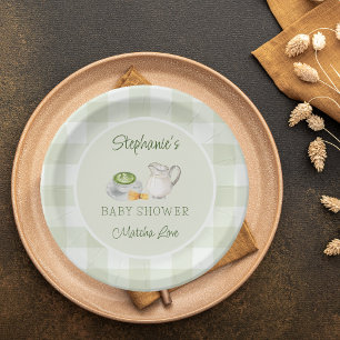 We Love You So Matcha Green Gingham Baby Shower Paper Plates