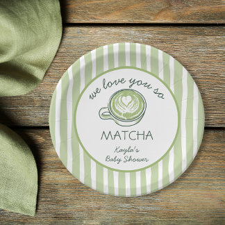 We Love You So Matcha Green Tea Baby Shower Paper Plates