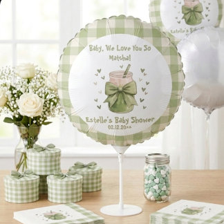 We Love You So Matcha Party Bow Gingham Balloon